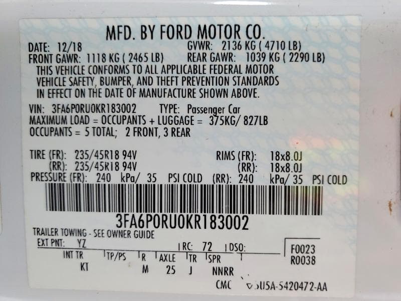 2019 FORD FUSION TITANIUM 12