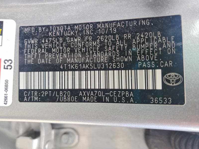 2020 TOYOTA CAMRY XSE XSE 12