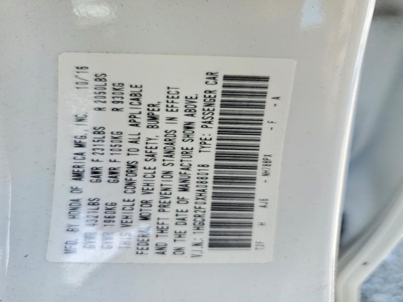 2017 HONDA ACCORD EX EX 12