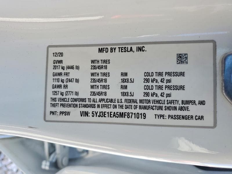 2021 TESLA MODEL 3 12