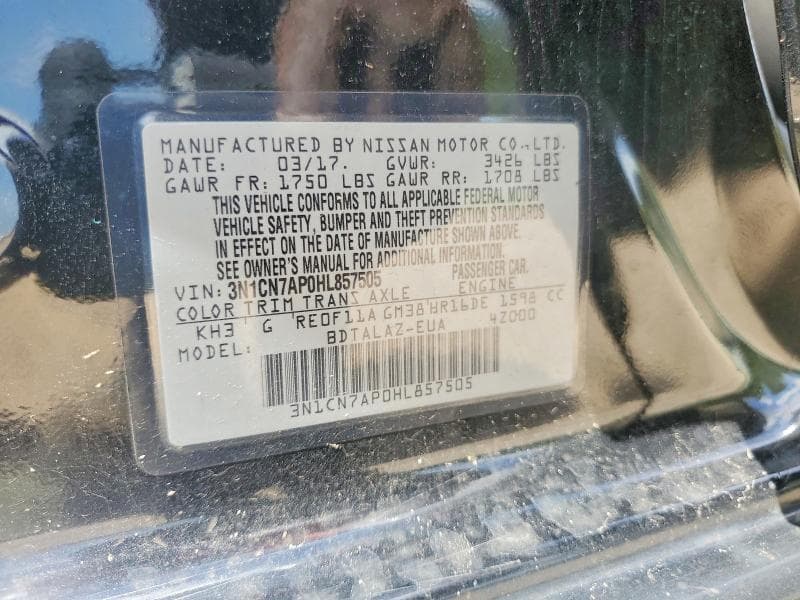 2017 NISSAN VERSA 1.6 S PLUS 1.6 S PLUS 13