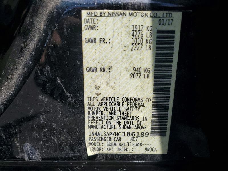 2017 NISSAN ALTIMA 2.5 SL 2.5 SL 12