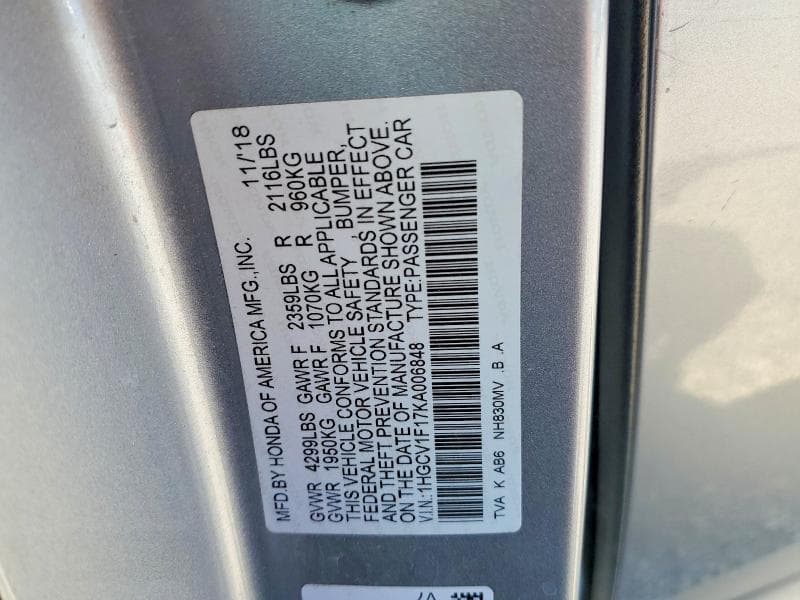 2019 HONDA ACCORD LX 12
