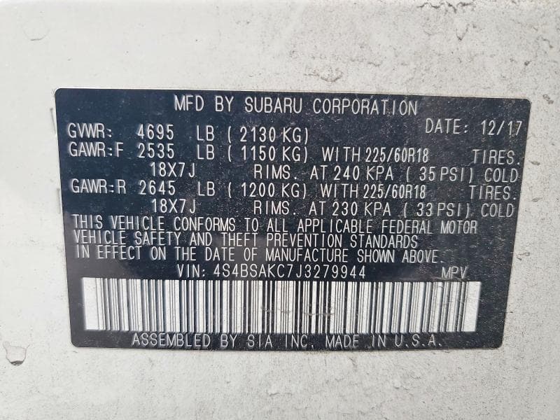 2018 SUBARU OUTBACK 2.5I LIMITED 13