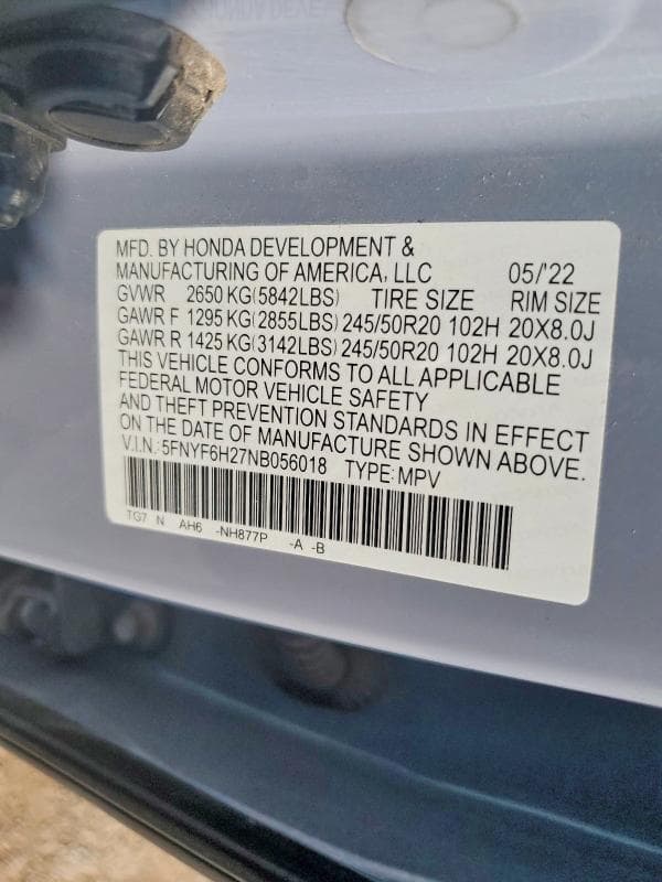 2022 HONDA PILOT SE 13