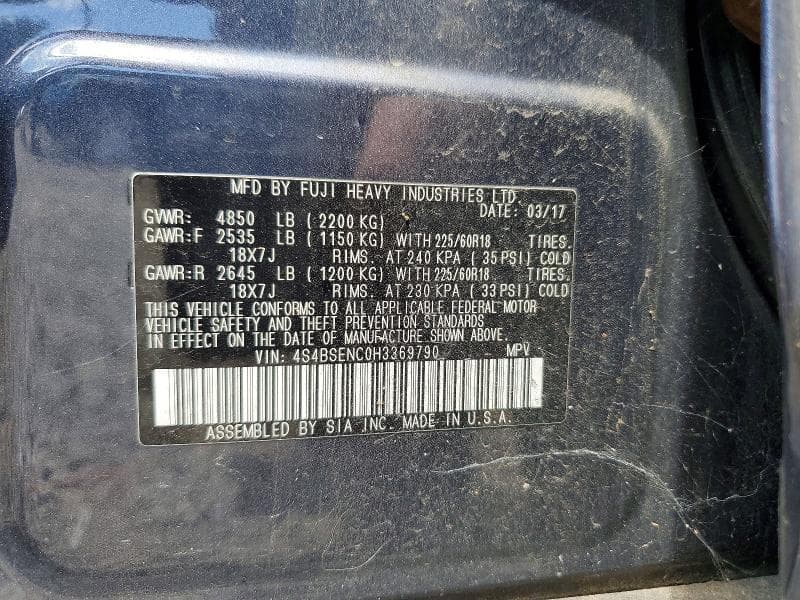 2017 SUBARU OUTBACK 3.6R LIMITED 12