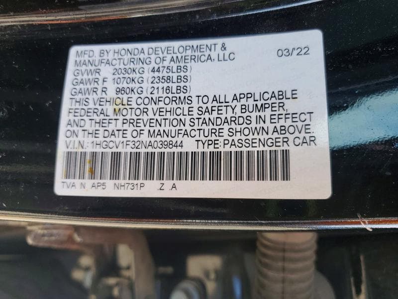 2022 HONDA ACCORD SPORT SPORT 12
