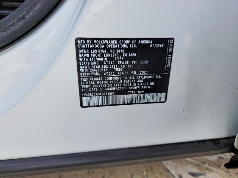 2019 VOLKSWAGEN ATLAS SE 12
