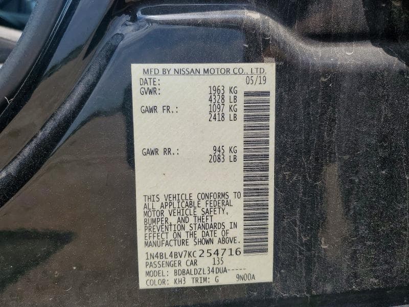 2019 NISSAN ALTIMA S 12