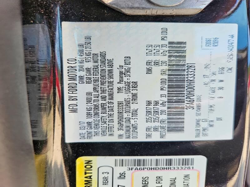 2017 FORD FUSION SE 12