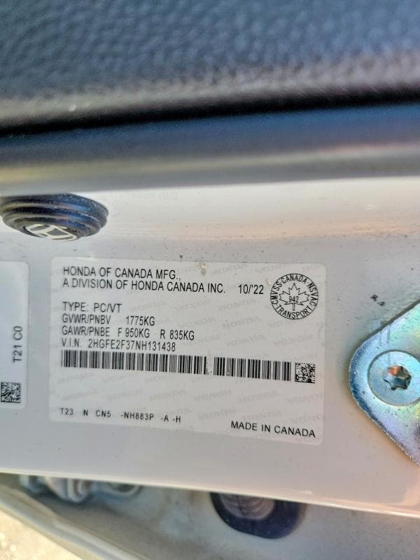 2022 HONDA CIVIC EX 13