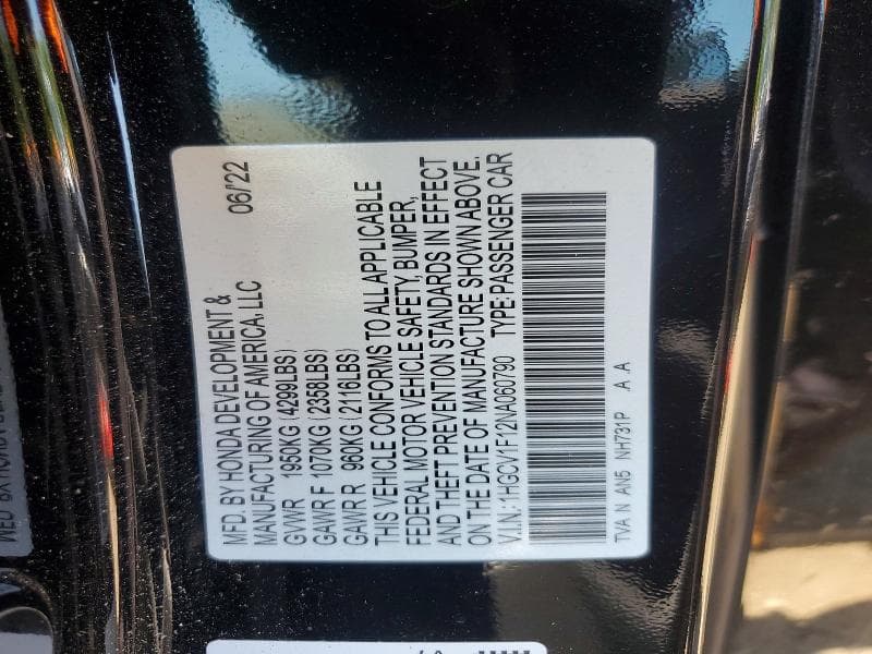 2022 HONDA ACCORD LX 12