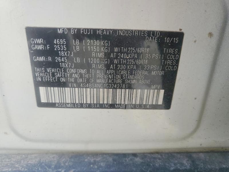 2016 SUBARU OUTBACK 2.5I LIMITED 13