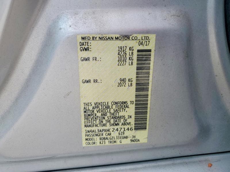 2017 NISSAN ALTIMA 2.5 S 12