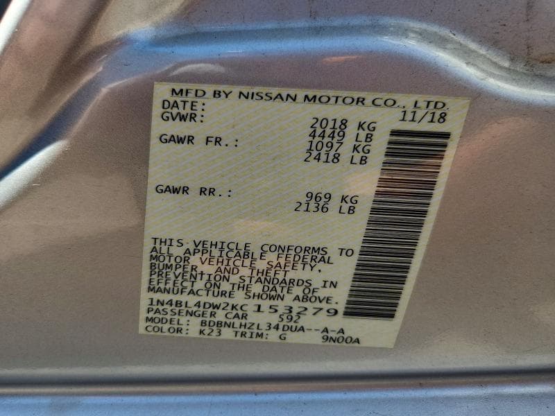2019 NISSAN ALTIMA 12