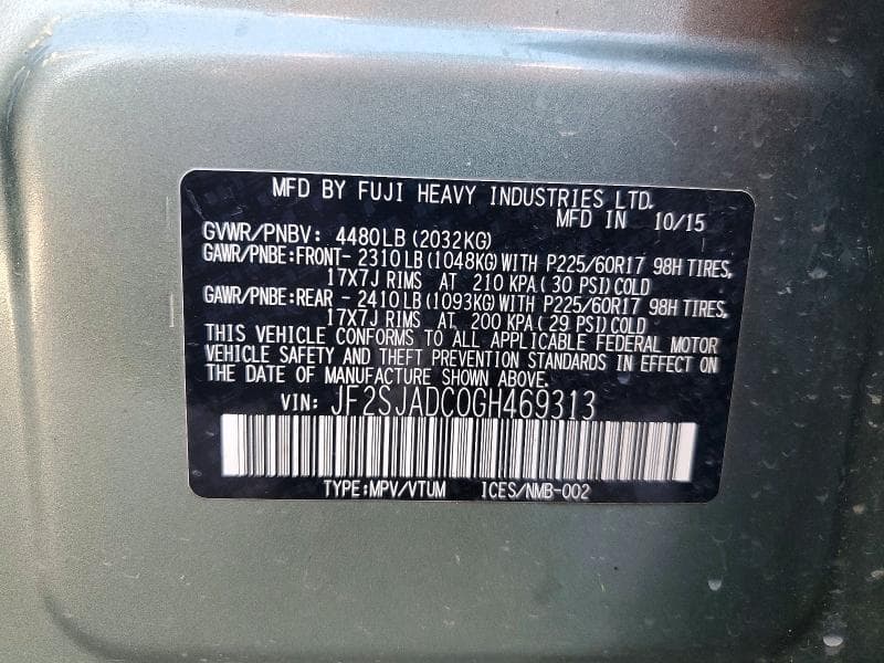 2016 SUBARU FORESTER 2.5I PREMIUM 2.5I PREMIUM 14