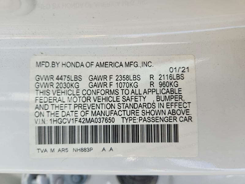 2021 HONDA ACCORD SPORT SE 12