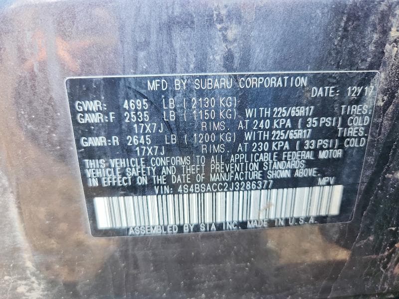 2018 SUBARU OUTBACK 2.5I PREMIUM 2.5I PREMIUM 12