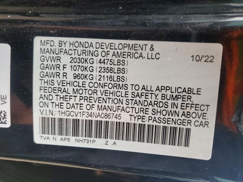 2022 HONDA ACCORD SPORT SPORT 12