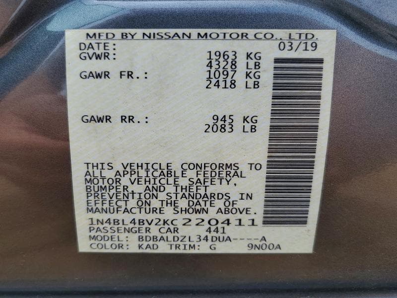 2019 NISSAN ALTIMA S S 12