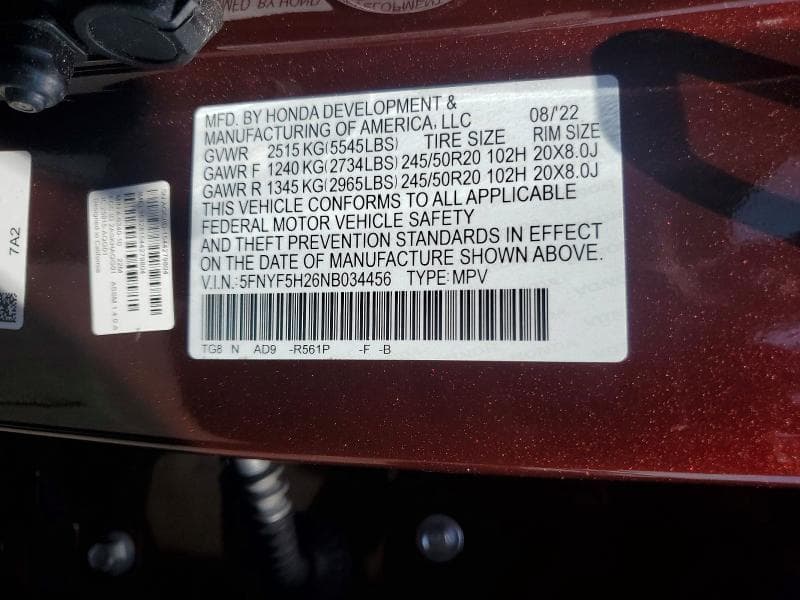 2022 HONDA PILOT SE 13