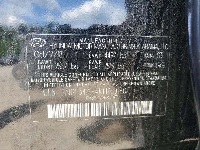 2019 HYUNDAI SONATA SEL SEL 12