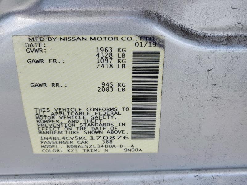 2019 NISSAN ALTIMA SR 13