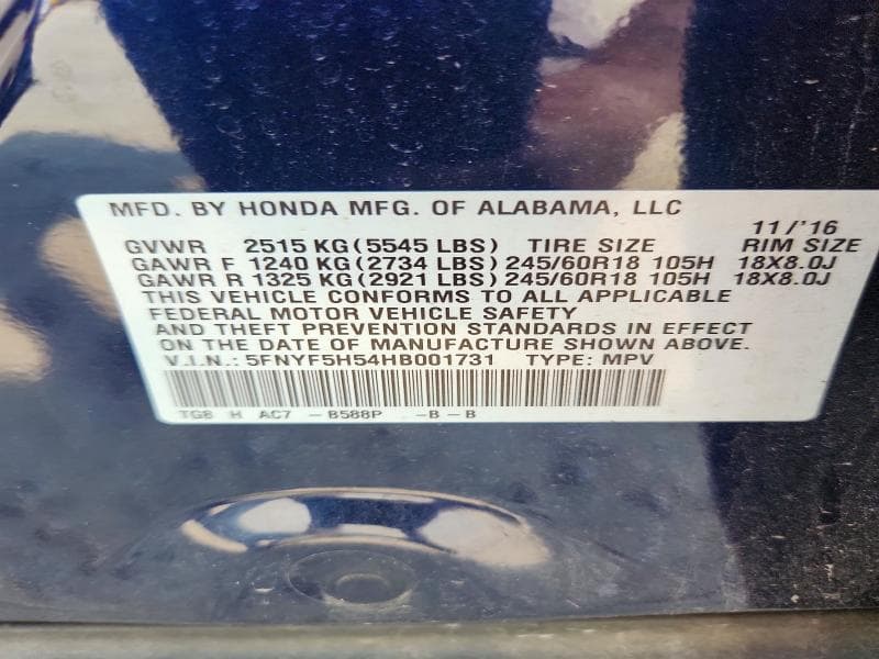 2017 HONDA PILOT 13