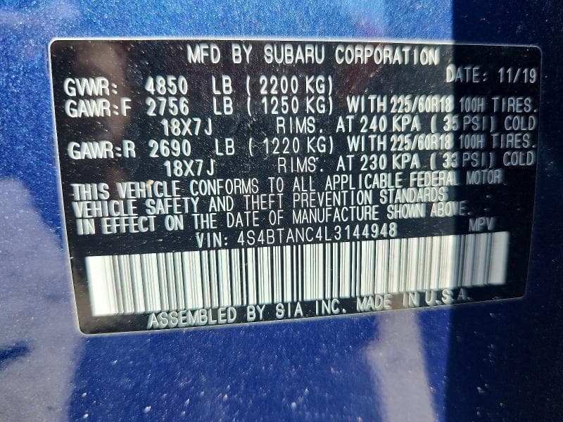 2020 SUBARU OUTBACK LIMITED 13