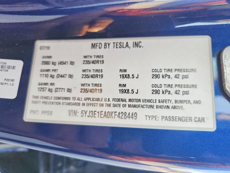 2019 TESLA MODEL 3 12