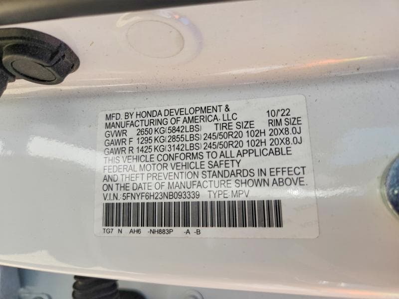 2022 HONDA PILOT SE 13
