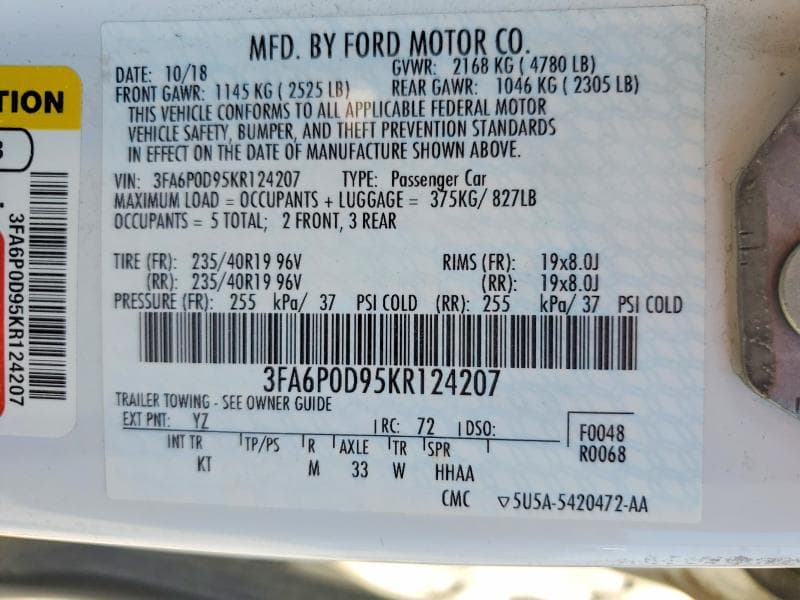 2019 FORD FUSION TITANIUM 12