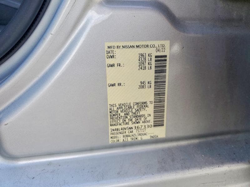2022 NISSAN ALTIMA SV 13