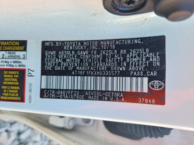 2017 TOYOTA CAMRY SE SE 12