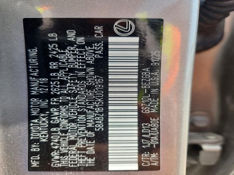2019 LEXUS ES 350 350 12