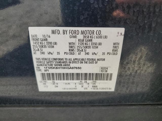 2017 FORD EXPLORER PLATINUM PLATINUM 12
