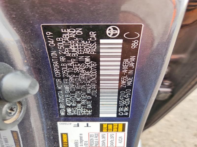 2019 TOYOTA PRIUS LE AWD-E LE AWD-E 12