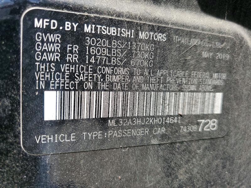 2019 MITSUBISHI MIRAGE ES 12