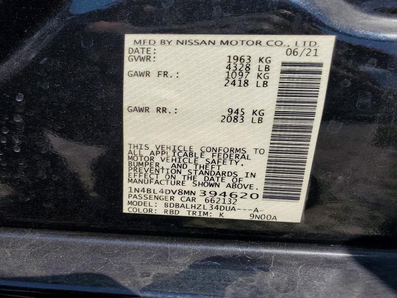 2021 NISSAN ALTIMA SV SV 12