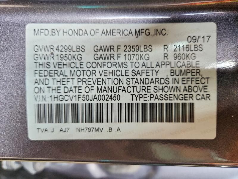 2018 HONDA ACCORD EXL 12