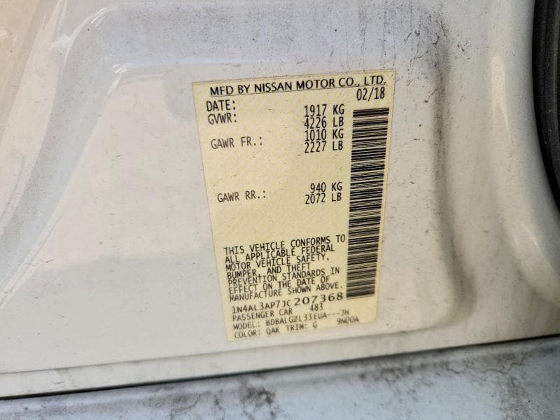 2018 NISSAN ALTIMA 2.5 S 12