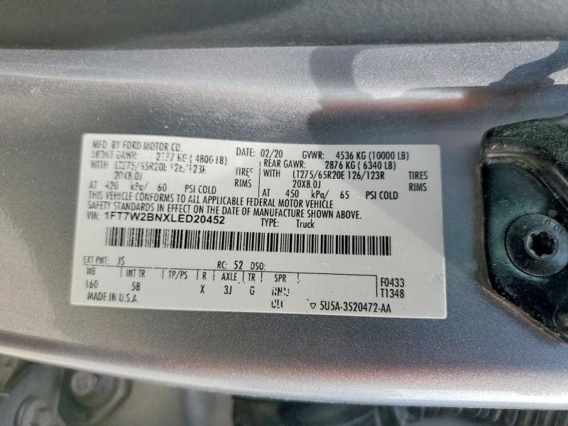 2020 FORD F250 SUPER DUTY SUPER DUTY 12
