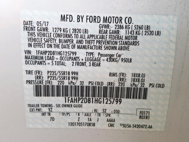 2017 FORD TAURUS SE 10