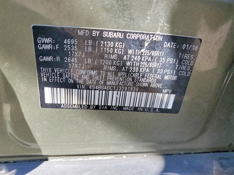 2018 SUBARU OUTBACK 2.5I PREMIUM 13