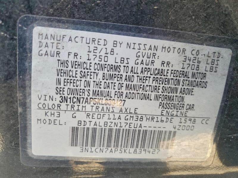 2019 NISSAN VERSA SV 13