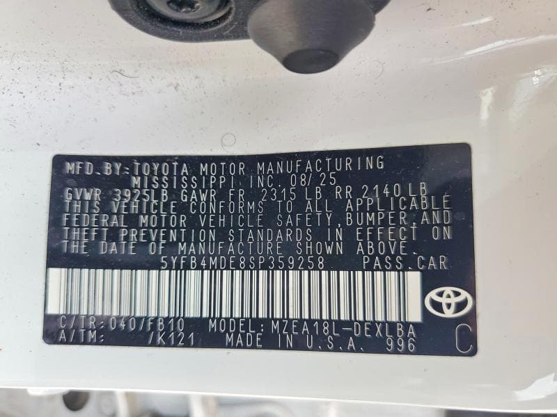 2025 TOYOTA COROLLA LE 12