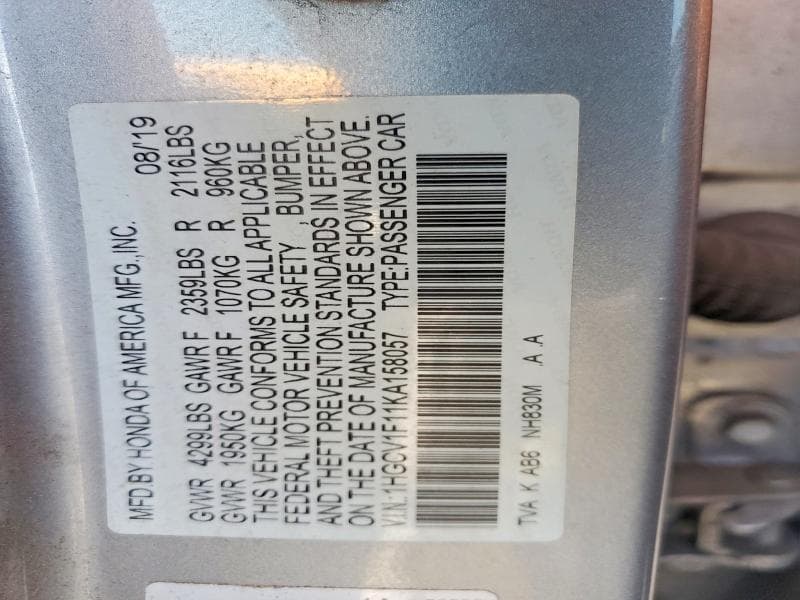 2019 HONDA ACCORD LX 12