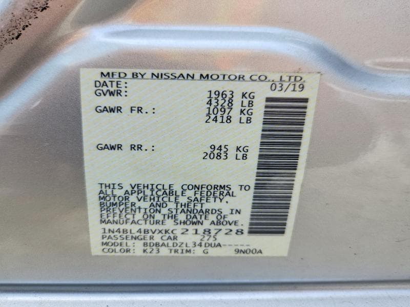 2019 NISSAN ALTIMA S 12