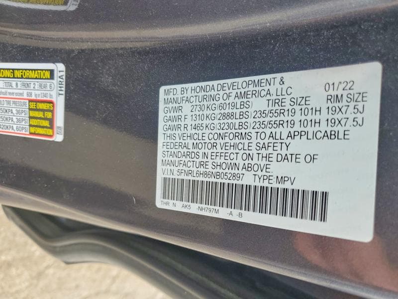 2022 HONDA ODYSSEY TOURING TOURING 13