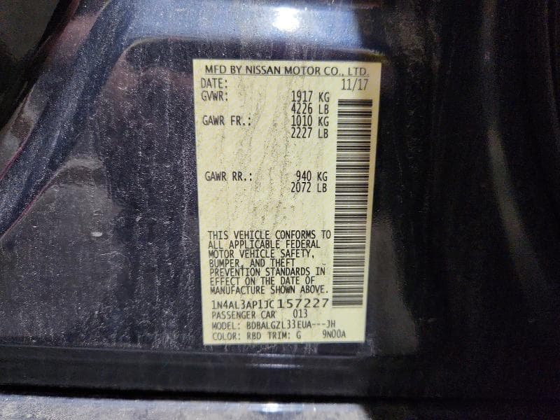 2018 NISSAN ALTIMA 2.5 S 2.5 S 13